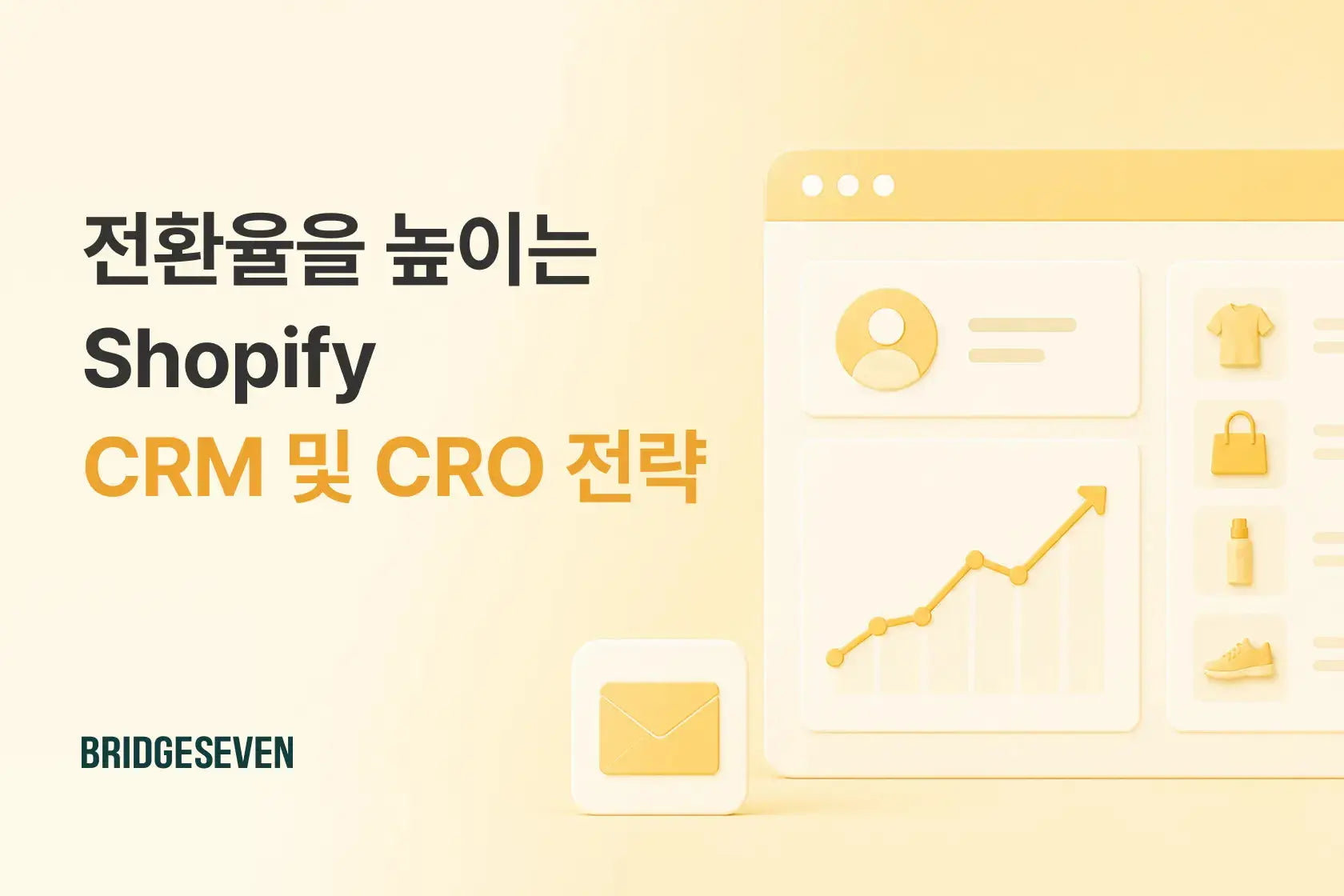 Shopify 전환율과 CRM을 설명하는 해외 진출 이커머스 콘텐츠 이미지